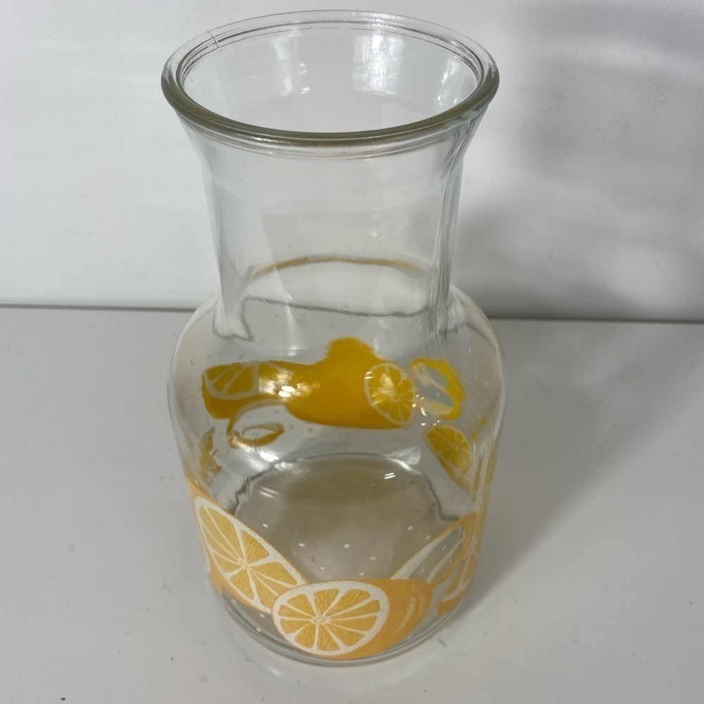 Vintage Glass Pitcher Lemonade Lemon 🍋 Design Clear Glass Citrus Fruit Design - Picture 3 of 5